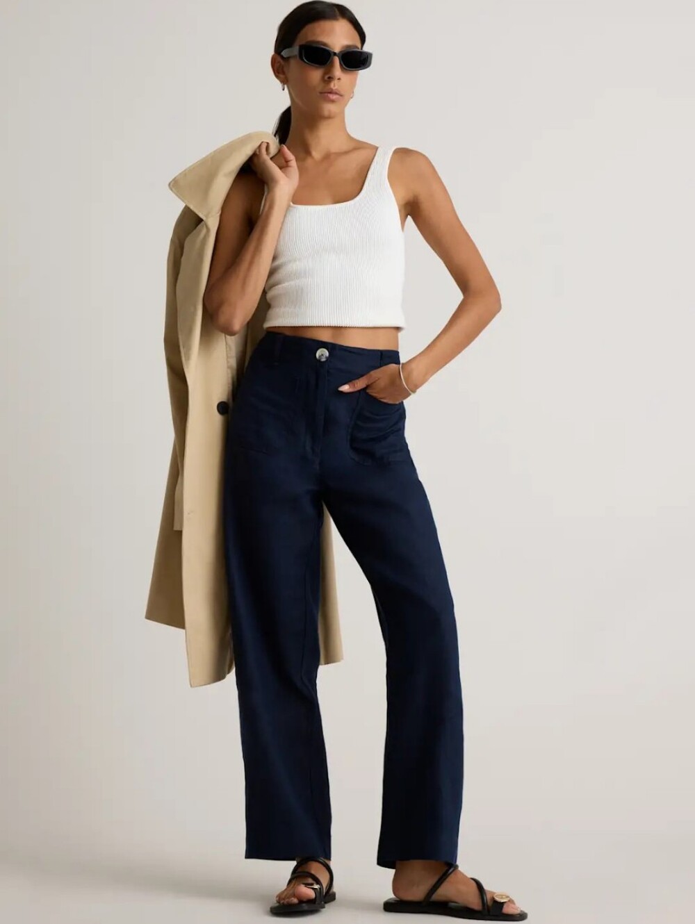 Quince European Linen Patch Pocket Wide Leg Pants Sz 14